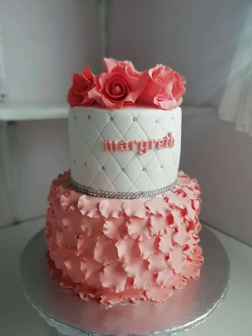 A pink ruffle celebration cake